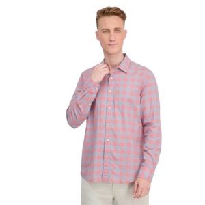 Faherty Rose Buffalo Plaid Cloud‎ Summer Linen Blend Shirt Men's Size S